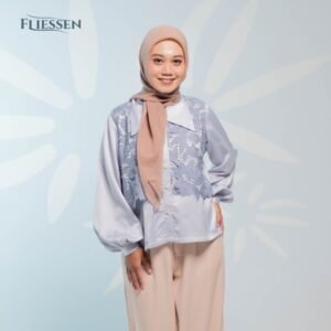 Denim Orchid on Shoulder by Fliessen.gallery - Blouse Kombinasi Elegan